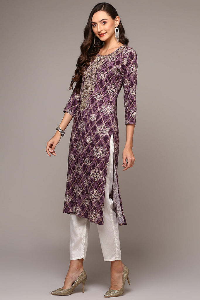 Purple Viscose Rayon Ethnic Motifs Straight Kurta VCK9512