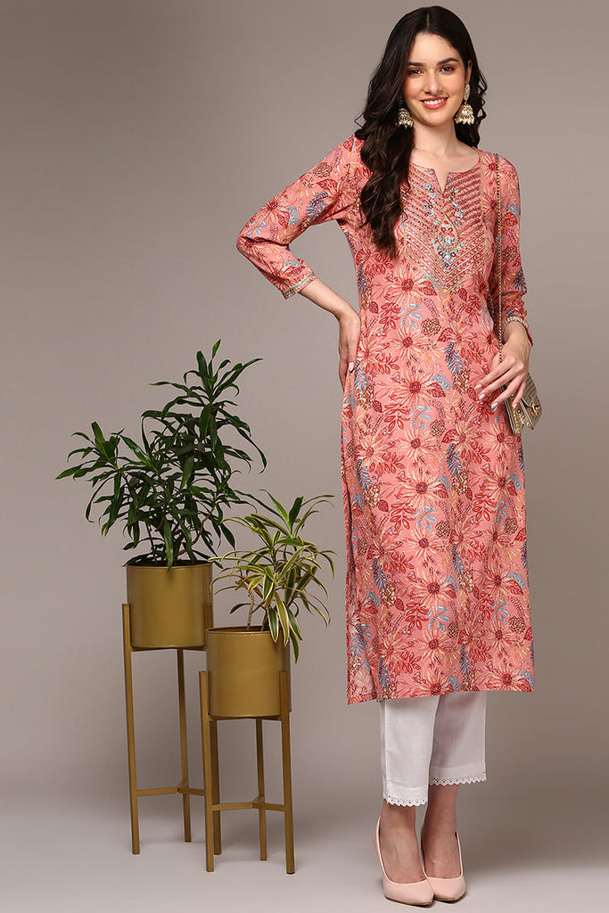 Pink Viscose Rayon Floral Straight Kurta VCK9513