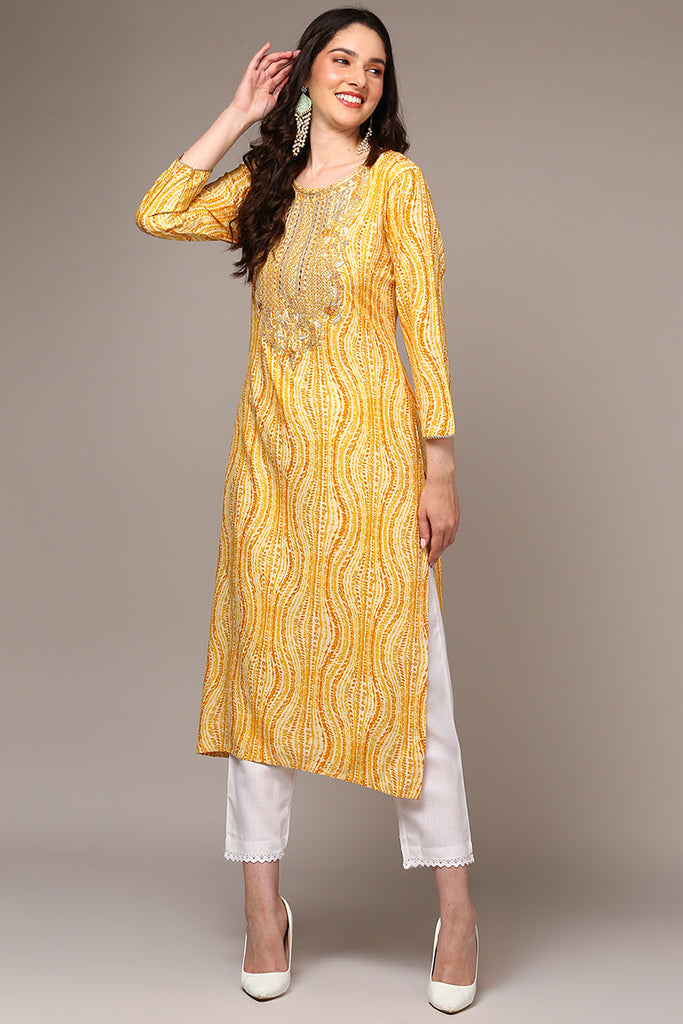 Yellow Viscose Rayon Abstract Printed Kurta VCK9514