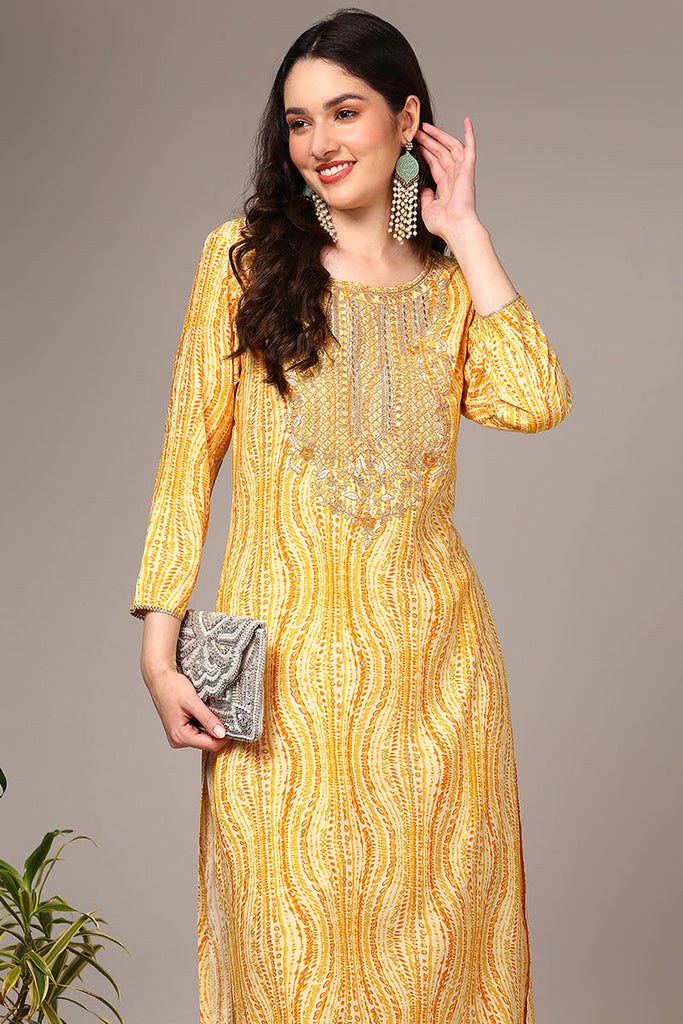 Yellow Viscose Rayon Abstract Printed Kurta VCK9514