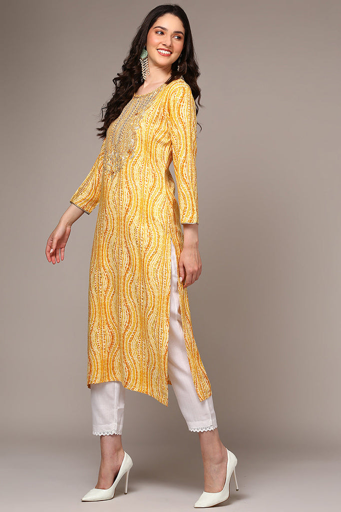 Yellow Viscose Rayon Abstract Printed Kurta VCK9514