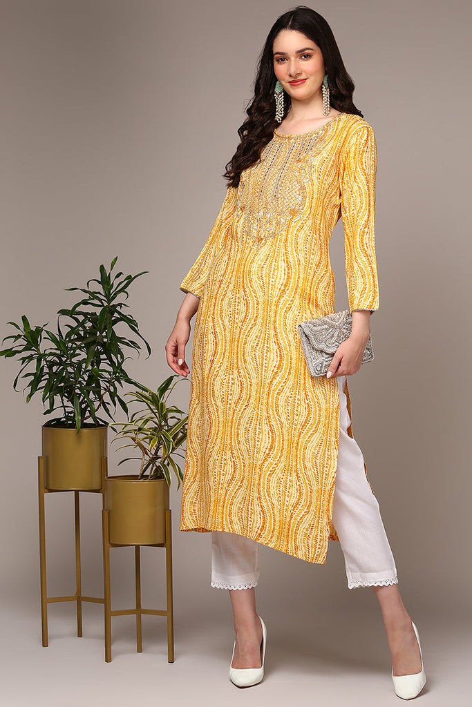 Yellow Viscose Rayon Abstract Printed Kurta VCK9514