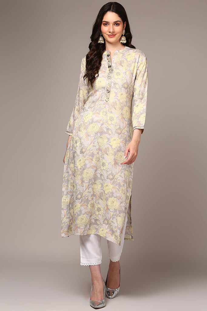 Grey Viscose Rayon Floral Printed Kurta VCK9519