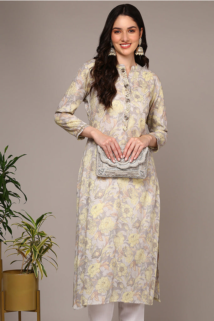 Grey Viscose Rayon Floral Printed Kurta VCK9519