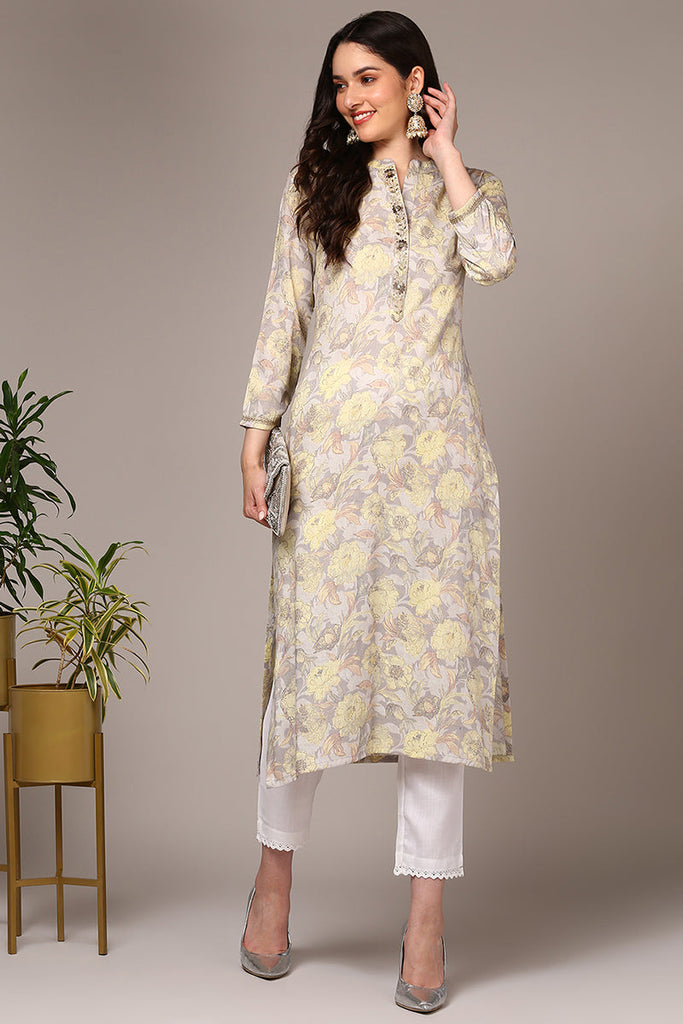 Grey Viscose Rayon Floral Printed Kurta VCK9519