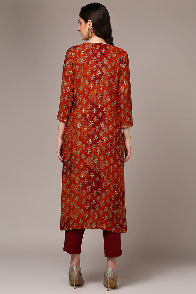 Orange Viscose Rayon Embroidered Kurta VCK9522