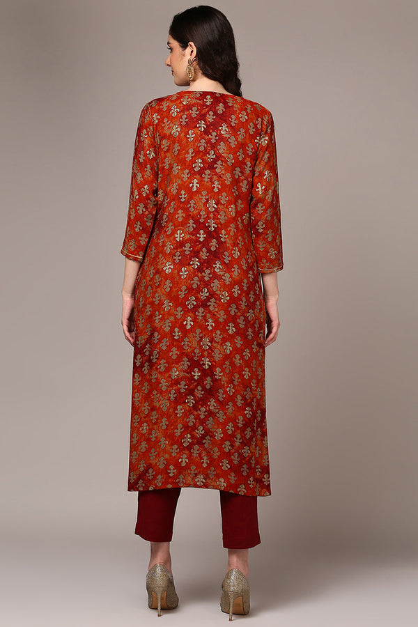 Orange Viscose Rayon Embroidered Kurta VCK9522
