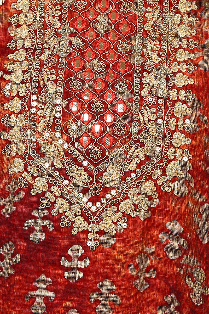 Orange Viscose Rayon Embroidered Kurta VCK9522