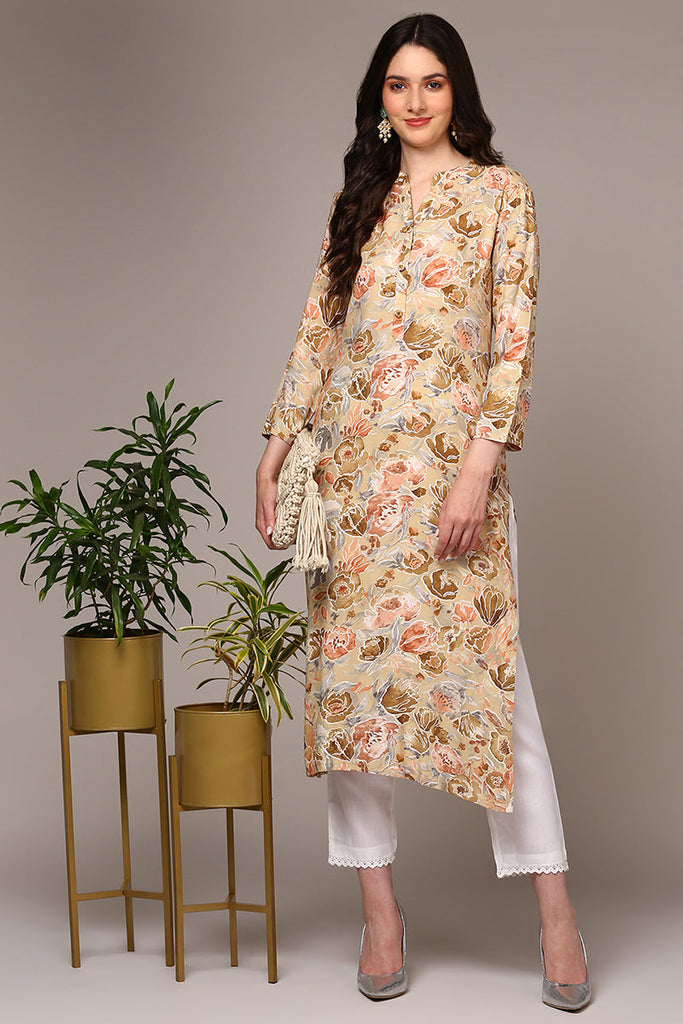 Beige Viscose Rayon Floral Printed Kurta VCK9525