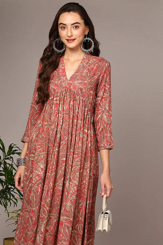 Pink Viscose Rayon Ethnic Motifs Printed Alia Cut Kurta VCK9536