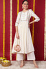 Off White Silk Blend Solid Embroidered Flared Kurta VCK9542