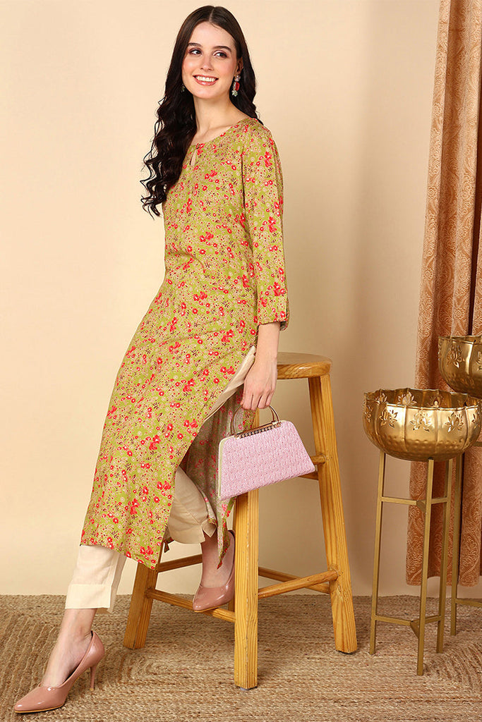 Mustard Yellow Viscose Rayon Ethnic Motifs Straight Kurta VCK9559