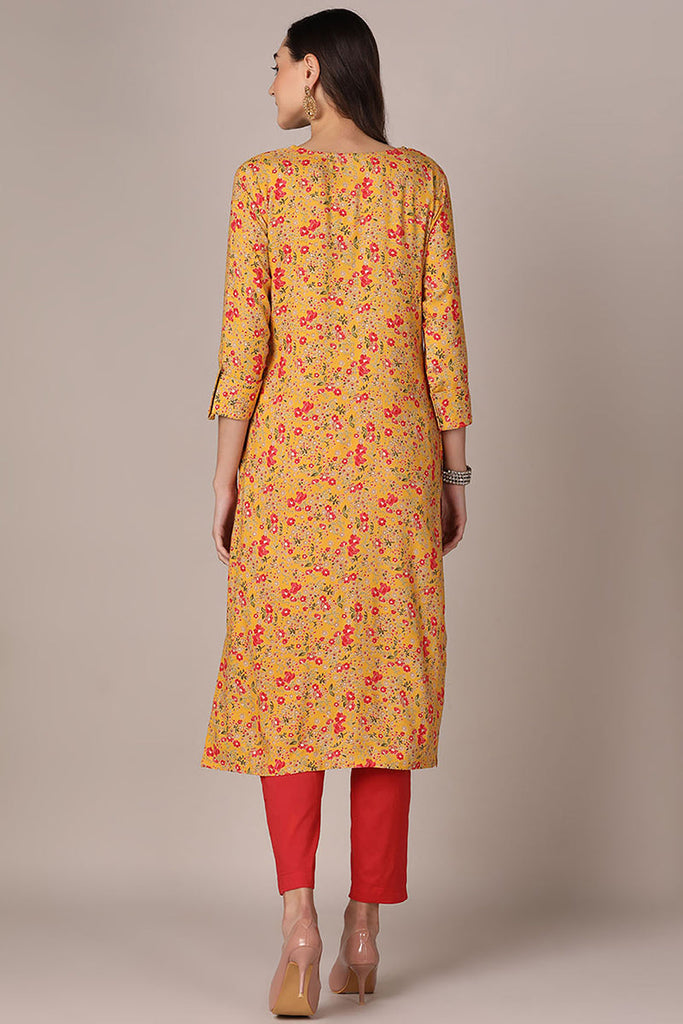 Yellow Viscose Rayon Floral Printed Straight Kurta VCK9600