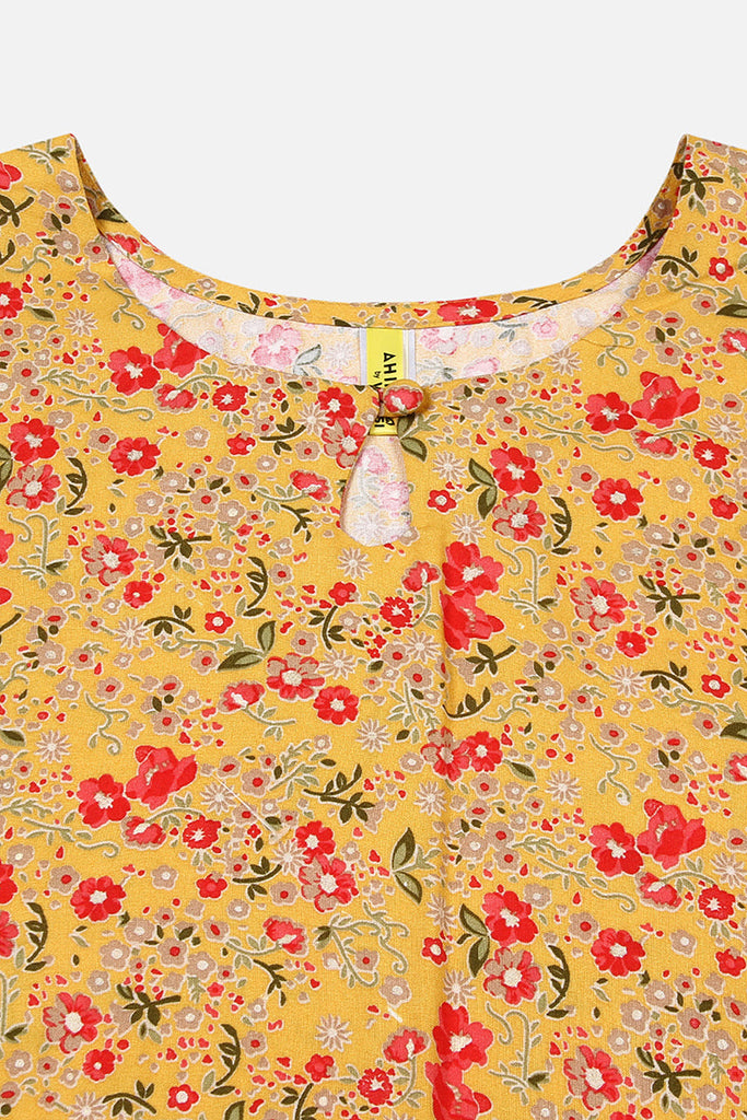 Yellow Viscose Rayon Floral Printed Straight Kurta VCK9600