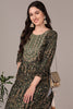 Green Silk Blended Ethnic Motifs Printed Mirror Work Straight Kurta VCK9604