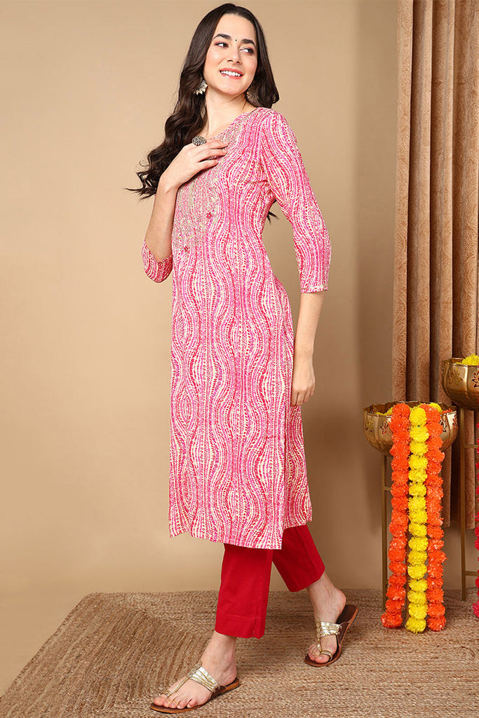 Pink Viscose Rayon Abstract Printed Straight Kurta VCK9620