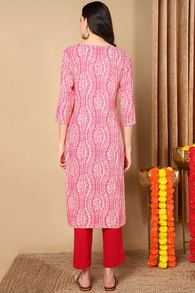 Pink Viscose Rayon Abstract Printed Straight Kurta VCK9620