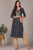 Navy Blue Viscose Rayon Bandhani Embroidered Straight Kurta VCK9625