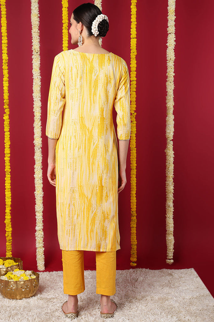 Yellow Viscose Rayon Abstract Printed Straight Kurta VCK9632