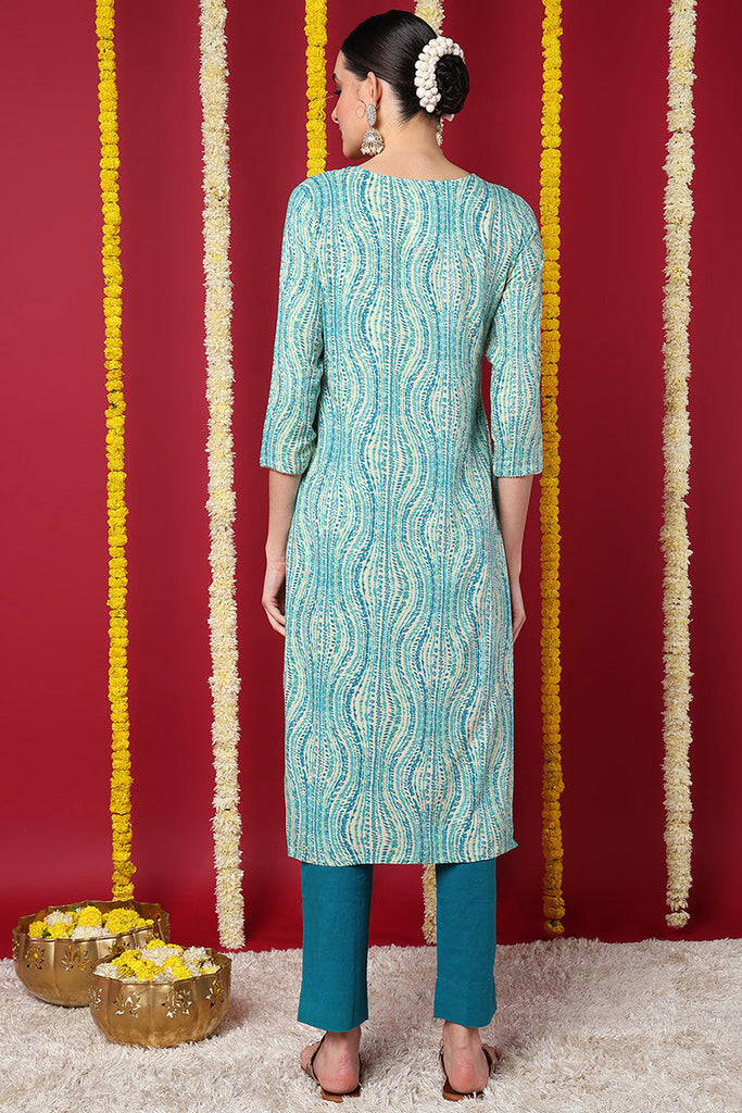 Blue Viscose Rayon Abstract Printed Straight Kurta VCK9633