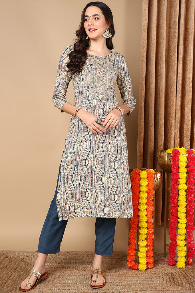 Beige Viscose Rayon Abstract Printed Straight Kurta VCK9634