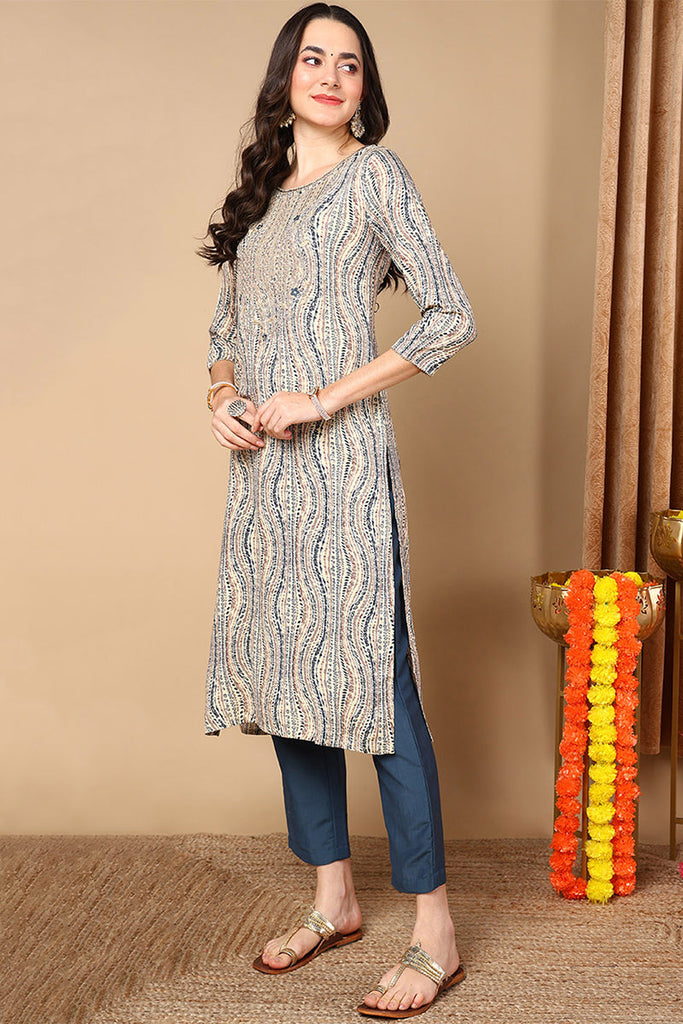 Beige Viscose Rayon Abstract Printed Straight Kurta VCK9634