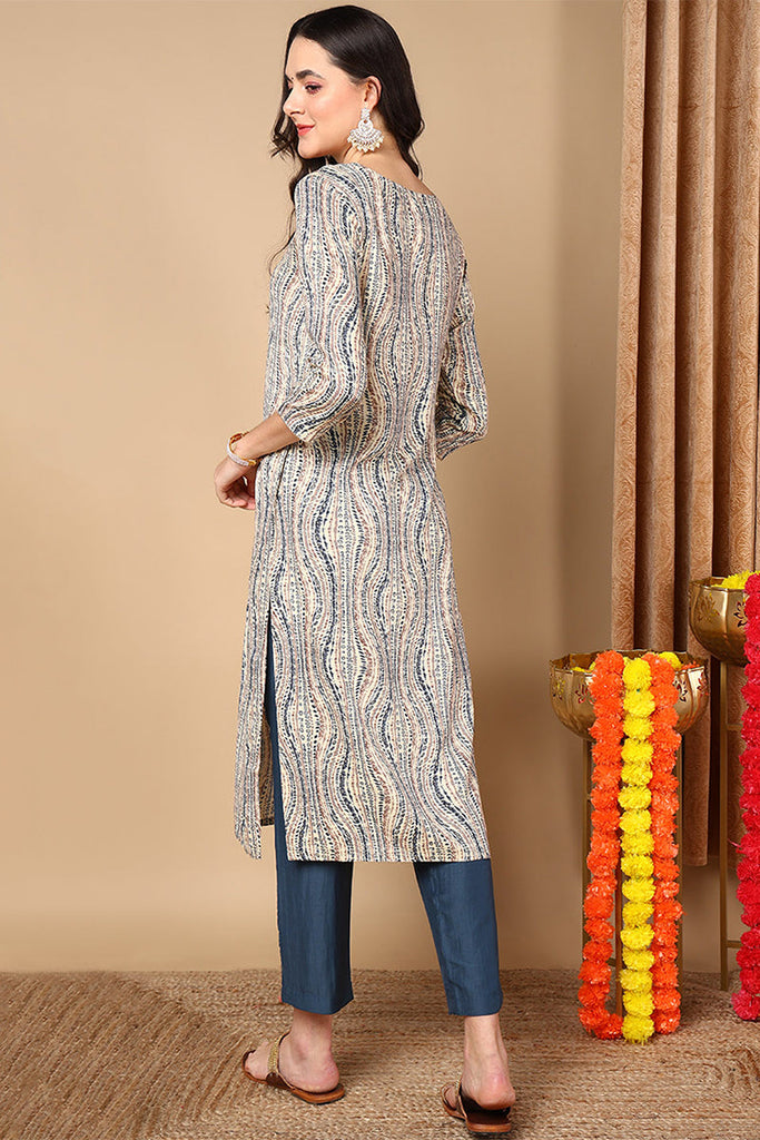 Beige Viscose Rayon Abstract Printed Straight Kurta VCK9634