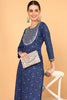 Navy Blue Cotton Leheriya Printed Straight Kurta VCK9645