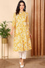 Yellow Cotton Floral Printed Flared Kurta VCK9652