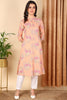 Peach Cotton Floral Printed Flared Kurta VCK9653