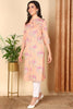 Peach Cotton Floral Printed Flared Kurta VCK9653