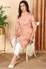 Peach Cotton Floral Printed Flared Kurta VCK9653