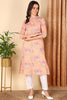 Peach Cotton Floral Printed Flared Kurta VCK9653