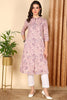 Mauve Cotton Floral Printed Flared Kurta VCK9658