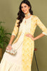 Yellow Cotton Geometric Printed Embroidered A-Line Dress VCK9663