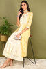 Yellow Cotton Geometric Printed Embroidered A-Line Dress VCK9663