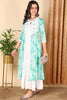 Turquoise Blue Cotton Ethnic Motifs Embroidered Flared Dress VCK9667