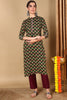 Green Cotton Floral Printed Straight Kurta VCK9672