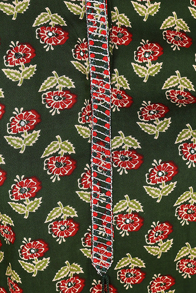 Green Cotton Floral Printed Straight Kurta VCK9672