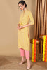 Yellow Cotton Chevron Printed Straight Kurta VCK9674