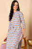 Blue Cotton Ethnic Motifs Printed Straight Kurta VCK9677