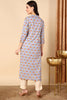 Blue Cotton Ethnic Motifs Printed Straight Kurta VCK9677