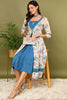 Off White Cotton Floral Printed Dress With Shrug VCK9678