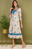 Off White Cotton Floral Printed Dress With Shrug VCK9678