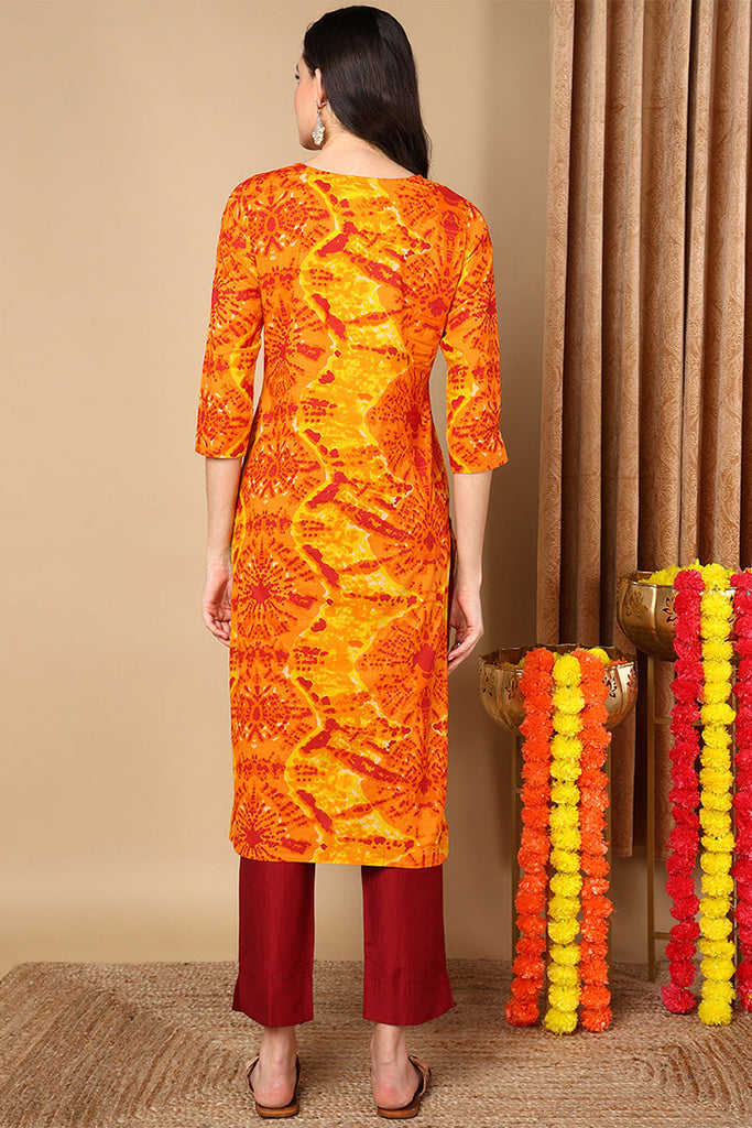 Orange Viscose Rayon Abstract Printed Straight Kurta VCK9691