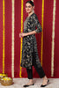 Navy Blue Silk Blend Floral Printed Straight Kurta VCK9698