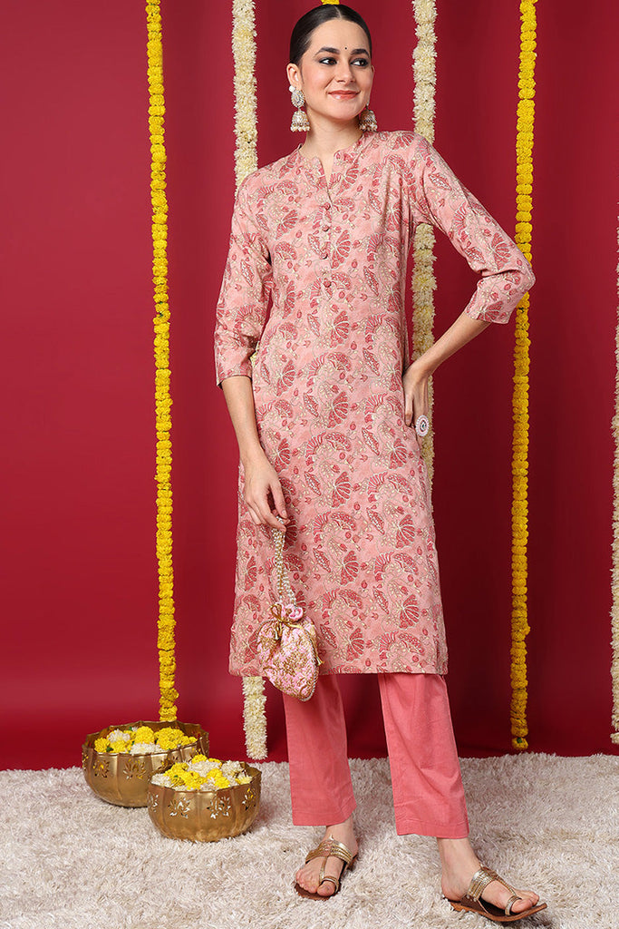 Peach Viscose Rayon Floral Printed Straight Kurta VCK9710