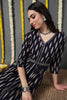 Navy Blue Viscose Rayon Ethnic Motifs Printed A-Line Dress VCK9715