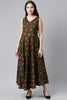  Women Pure Cotton Green Floral Maxi Dress