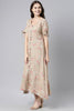  Women Pure Cotton Brown & Pink Floral Print A-Line Midi Dress